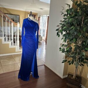 Betsy & Adam Navy Velvet Long Sleeve Dress